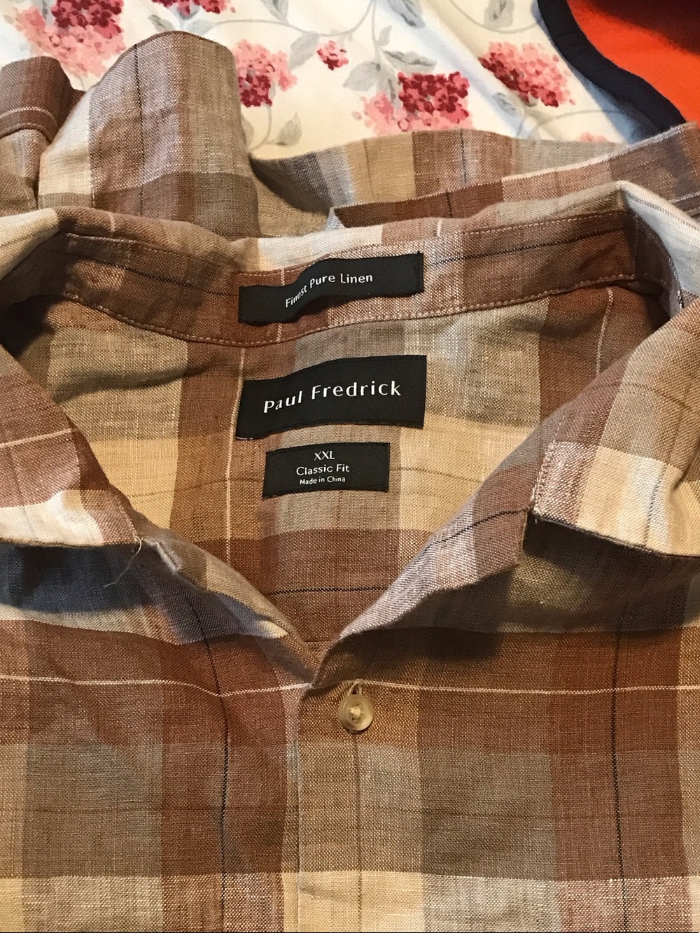 Paul Fredrick Brown and Tan Plaid Linen Button-Down Shirt